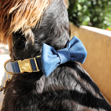 Noeud Papillon pour Chien en Jean - Clip sur Collier ou Harnais